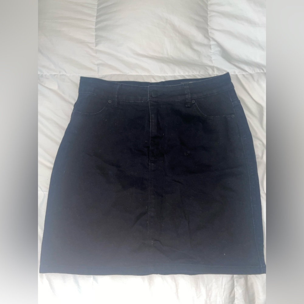 Black denim mini skirt